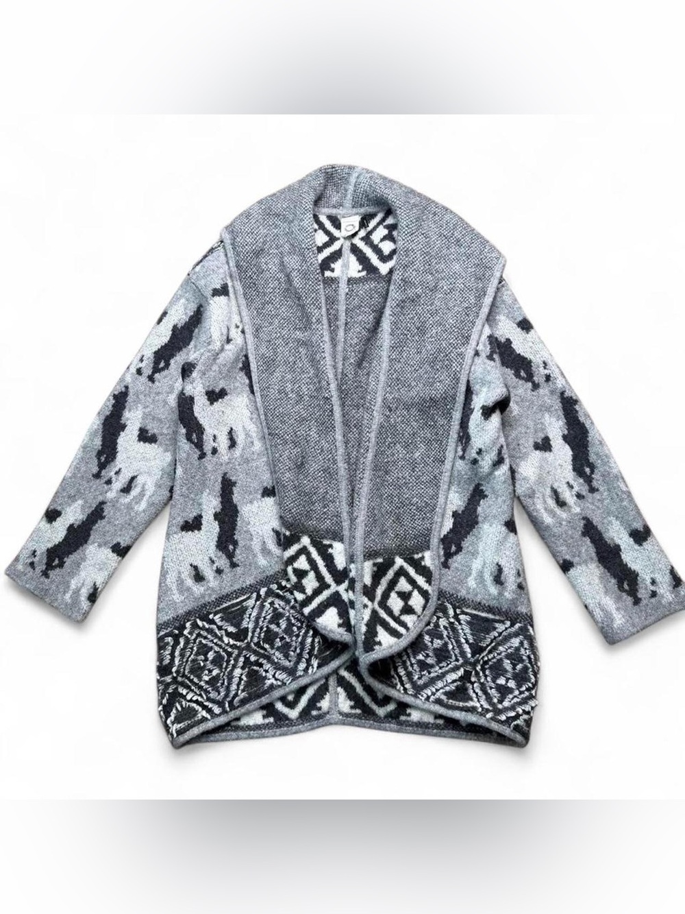 Anthropologie Gray Patterned Open Front Shawl Cardigan